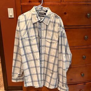 Panhandle Slim Light Blue, Green and White Plaid Button-Down Shirt